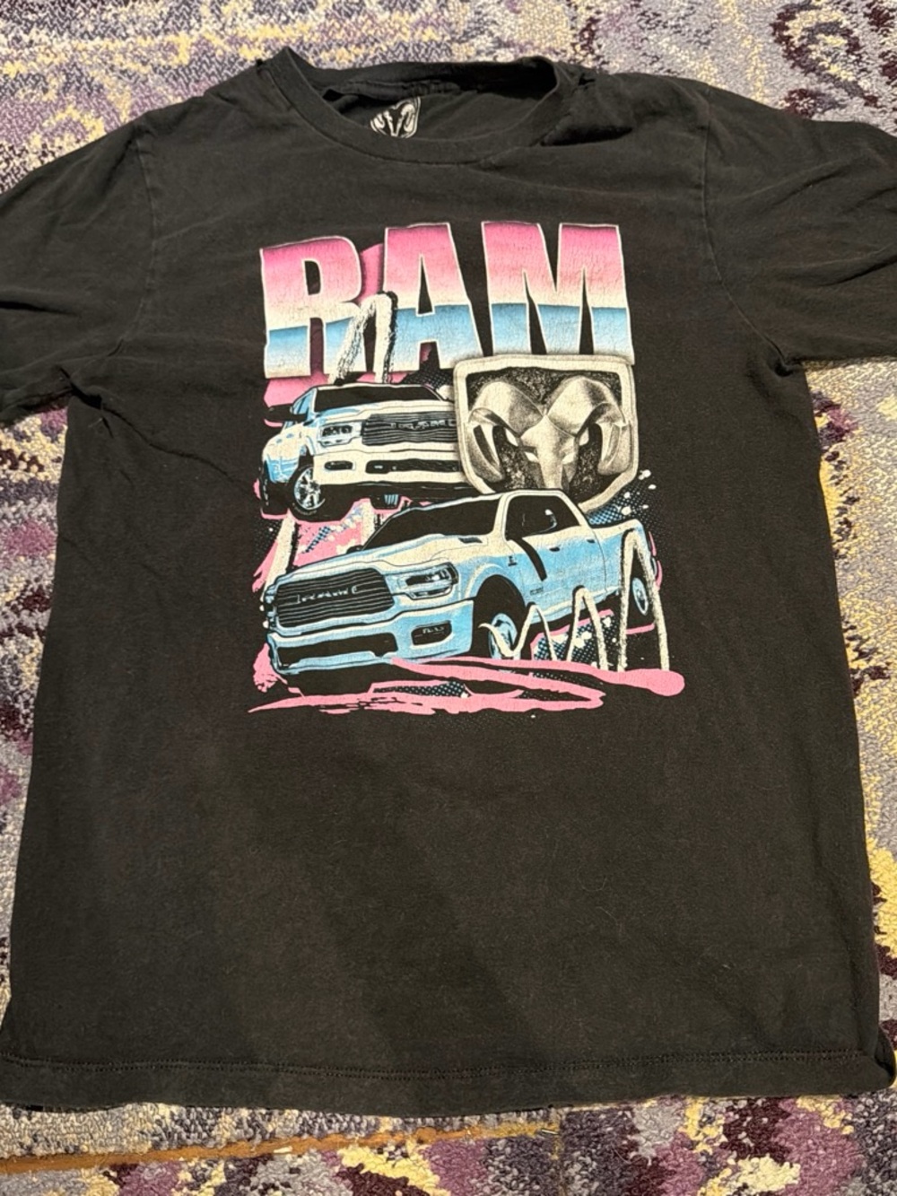 RAM Graphic Short Sleeve Tee - Black with Blue & Pink Print